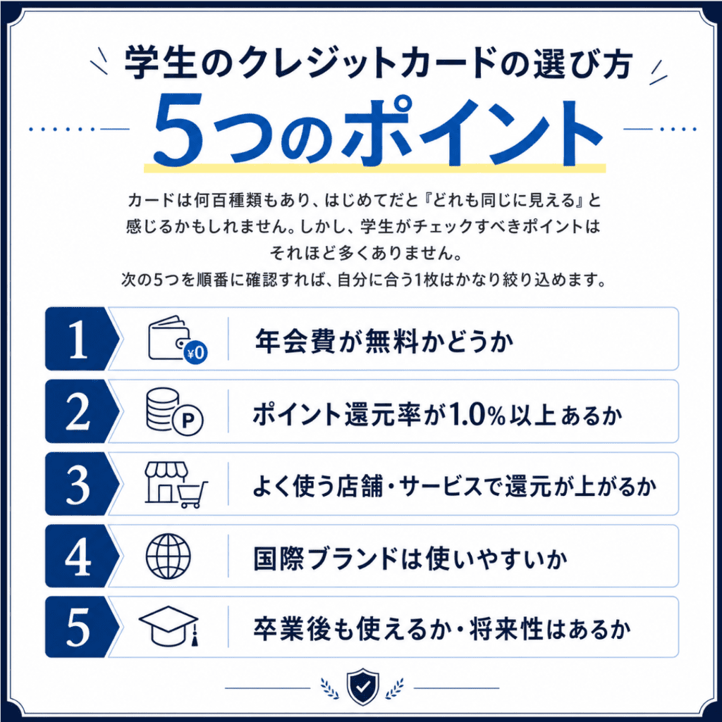 学生のクレジットカードの選び方5つのポイント